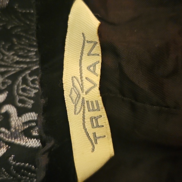 VTG TREVAN Black and Silver Floral Jacquard Velvet Trim Pleated Drop Waist Skirt - Picture 9 of 11